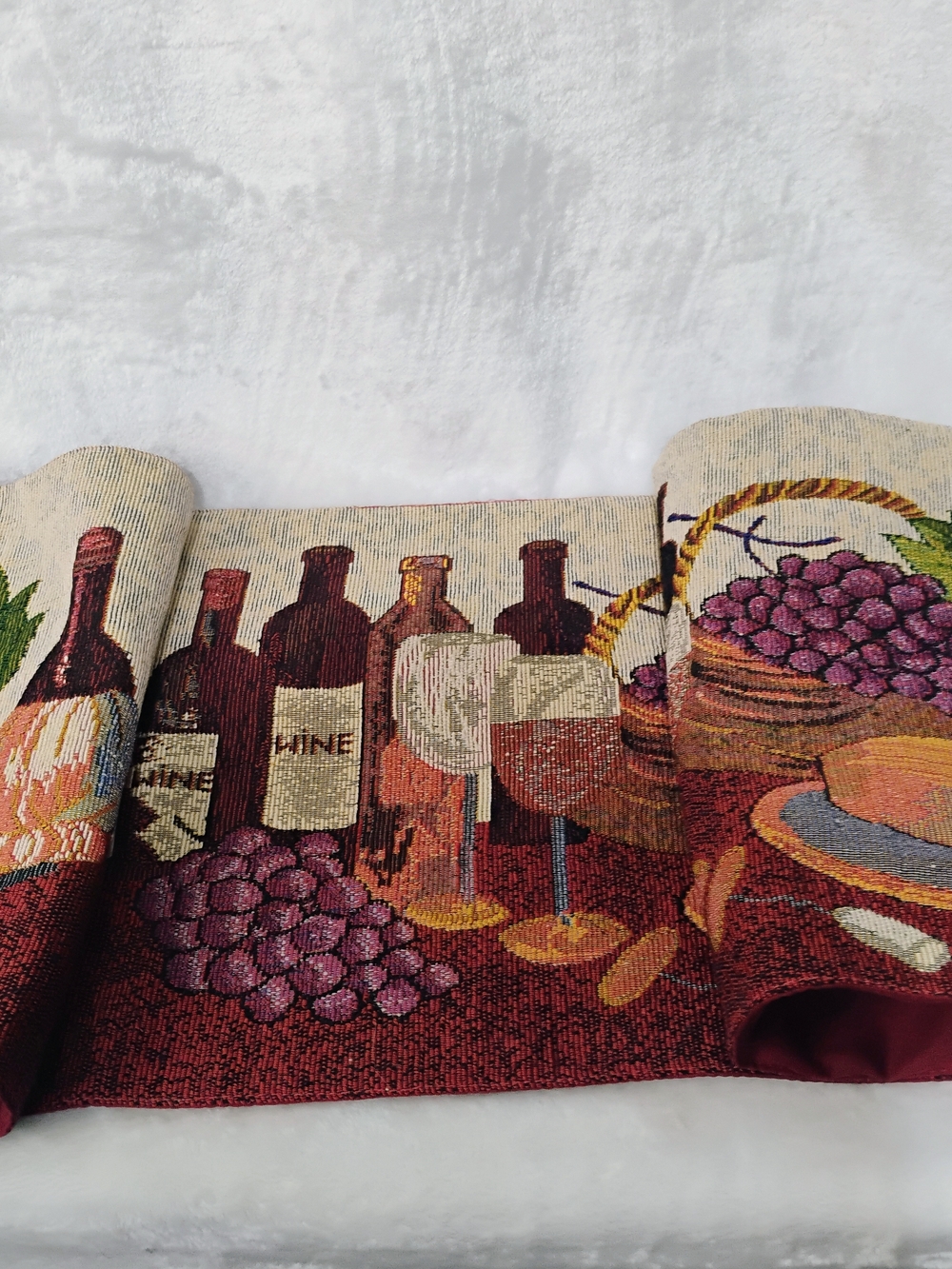 Tapestry 72" Table Runner Wine Bottle Grapes Cheese‎ Dining Room Decor F